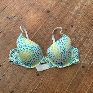 Victoria’s Secret green & yellow cheetah bejeweled 36B Demi bra
